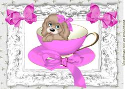 What a Cutie Puppy in a Teacup with Pink Bows A4