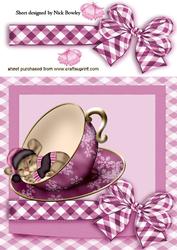 Little Mouse in a Teacup with Big Gingham Bow 8x8