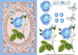 Elegant Blue Rose on Lace Frame
