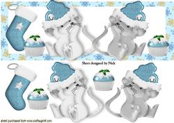 Cute Little Christmas Mice with Stockings Dl