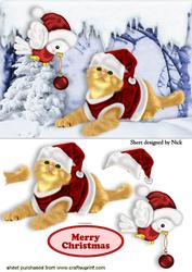 Cute Ginger Cat with Red Robin in the Snow