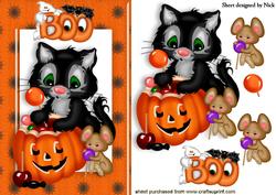 Cute Little Kitty and Mouse with Pumpkin