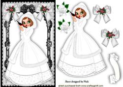 Beautiful Lady in White with Little Bird and Bows