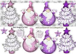 Cute Lilac/pink Weeble Santas with Christmas Trees Dl