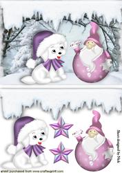 Cute Pink Weeble Santa with Little Puppy