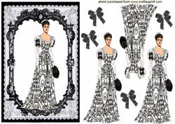 Elegant Victorian Lady in Ball Gown on Eye Catching Black Lace Frame