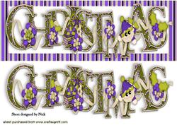 Christmas Word in Purple Stripe Frame Dl