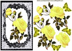 Elegant Yellow Roses in Black Lace Frame