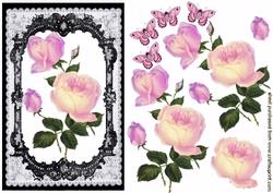 Elegant Pink Roses in Black Lace Frame