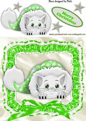 Cute Kitten in Christmas Green Santa Hat 8x8
