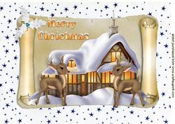 Snow Scene on a Scroll with Cute Reindeers A4