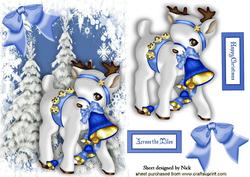 Cute Little Deer in Sleigh Bells in Snow Scene
