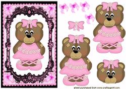 Cute Bear in Pink on Lace Background