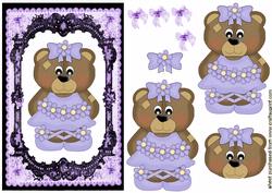 Cute Bear in Purple on Effective Lace Background