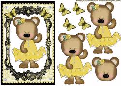 Cute Bear in Yellow on Effective Lace Background