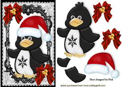 Penguin with Santa Hat and Red Bows