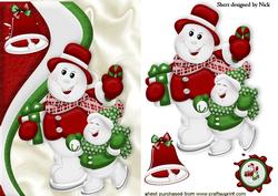 Cute Pair of Skating Snowmen with Bell A5