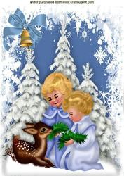 Little Girls in the Snow with Cute Deer A4