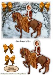 Pretty Lady Riding a Horse in the Snow