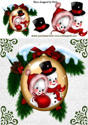Snowman Couple in Christmas Bauble 8x8