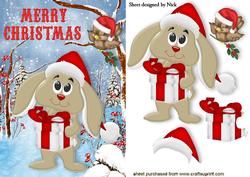 Cute Bunny in Santa Hat with Robin