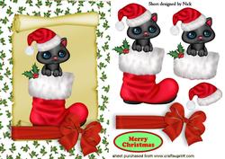 Cute Kitty in Santa Hat on a Scroll