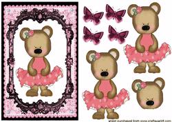 Cute Little Bear in Pink Dress on Lace Frame