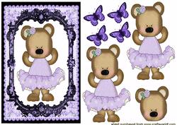 Cute Little Bear in Purple Dress on Lace Frame