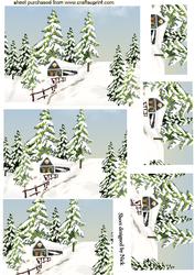 Pretty Christmas Snow Scene with Cottage Pyramids