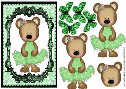 Cute Bear in Green Dress in Lovely Lace Frame