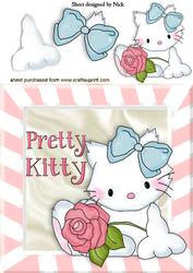 Pretty Kitty with Rose in Ribbon Frame 8x8