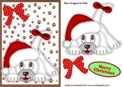 Cute Puppy in Santa Hat with Star Bow