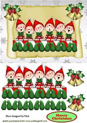 Santas Cheeky Elves on a Scroll with Bells