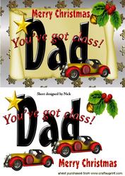 Dad with Vintage Car for Christmas on a Scroll