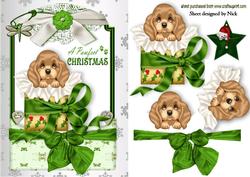 Little Puppy in Christmas Box in Lace Frame