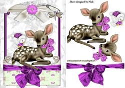 Cute Little Deer with Little Robin in Lace Frame