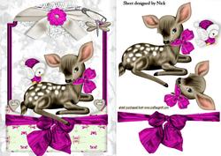 Cute Little Deer in Pink Lace Frame