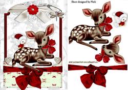 Cute Little Deer in Red Lace Frame