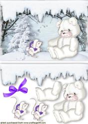 Little White Bear with Mouse in Snow Scene