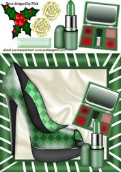Pretty Green Ladies Access with Cream Roses and Holly 8x8