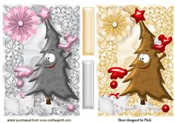 Funny Face Christmas Trees in Gold and Silver Toppers