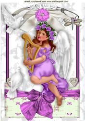 Vintage Angel with Harp and Dove in Lace Frame A4