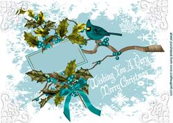 Holly and Berries with Little Bird A4
