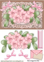 Pink Flowers with Pink Bows in Ornate Frame