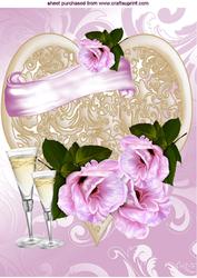 Gold Heart with Pink Flowers and Champers A4