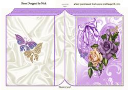 Purple/cream Roses on a Heart with Butterflies Folded Book