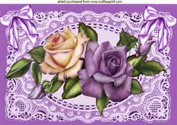 Purple/cream Roses on Lace with Bows A4