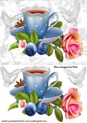 Blue Teacup with Rose and Doves