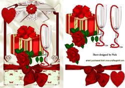 Hearts and Roses with Champers in Bow Frame