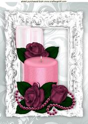 Pink Candle with Champers and Roses A4